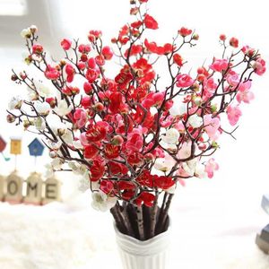 Decorative Flowers Wreaths 1PC Silk Plum Cherry Blossom Artificial Flower Vase Wedding DIY Fake Flower Bonsai Home Decor Christmas New Year 2022 Decoration T230217
