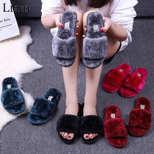 Pantofole Liam Pure Color Home Slipper Donna Blu scuro Rosso Nero Scivoli sfocati Inverno Casual Scarpe comode Chaussures Femme 37 38 39