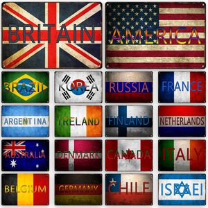 Country Flag Vintage Metal Poster Retro Decorative Tin Sign Bar Cafe Wall Art Plaque for Modern Home Living Room Decor Aesthetic 20x30cm Wo3