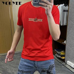 Camisetas masculinas shortsleeeved tsshirt tendência coelho vermelho alto grade de algodão mercerizado 2023 verão camisetas de tamanho grande vestuário de homem 6xl z0221