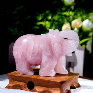Decorative Objects Figurines Classic Green Pink Jade Stone Craving Lucky Elephant Feng Shui Statue Figurine Home Office Ornaments 230221
