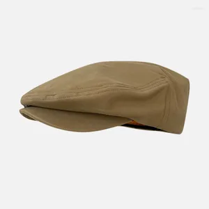 Berets Men Flat Cap Spring Autumn Cotton Khaki Golf Driving Vintage Breathable Beret Cabbie Hat Britain Style