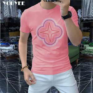 Men's T-Shirts Men's Tshirt 2022 Summer New Fashion Brand Designer Hot Diamond Short Sleeve Tees Male Domineering Pink Green Top Clothing Z0221