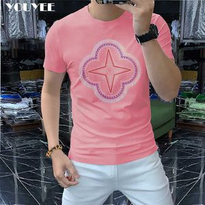 Herren T-Shirts Herren T-Shirt 2022 Sommer Neue Mode Marke Designer Hot Diamond Kurzarm T-Shirts Männlich Domineering Rosa Grün Top Kleidung Z0221