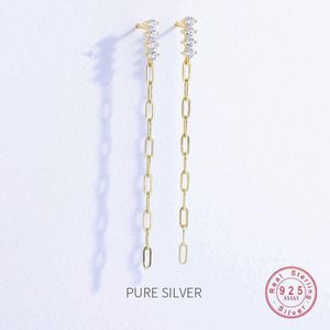 Stud Earrings MAN 925 Sterling Silver Plated 14K Gold Zircon Chain Tassel Women High Quality Party Gift JewelryStud