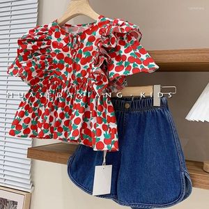 Clothing Sets Summer Red Shirt Little Girls Children Set Two 2 Piece Top Shorts Baby Clothes Kids Birthday Outfits For Women