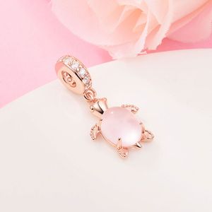 Розовое золото металлическое покрытие Murano Glass Pink Sea Turtle Charm Bead только для европейских ювелирных изделий из европейского типа Pandora