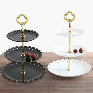 Diskplattor 3 Tiers Cake Tray Holiday Party Stand Fruit Plate Dessert Candy Dish Selfhelp Display Home Table Decoration Trays 230221