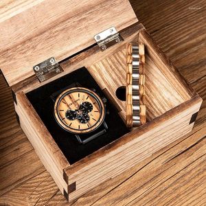 Armbandsur Relogio Masculino Bobo Bird Men Watch Wood Armband Set Chronograph Quartz Watches in trälåda Drop Graveringwristwatches ber