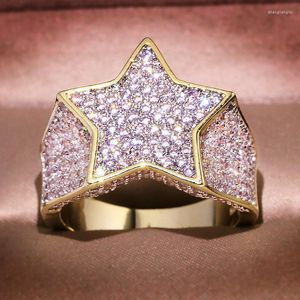 Anelli a grappolo Anello da uomo in vero oro giallo 18 carati Hip Hop Iced Out Alta qualità Micro Pave Diamond Finger Stars For Men Fine Jewelry