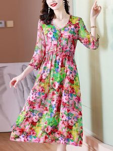 Casual Dresses Spring Summer Floral Silk Square Collar Sexy Midi Dress Women Korean Vintage Elegant 2023 Fashion Luxury Bodycon
