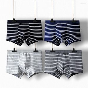 Underpants 4pieces/lot Men Underwear Large Size Sexy Stripe Boxer Male Panties Shorts Fashion Striped Homme Soft Cotton Big B