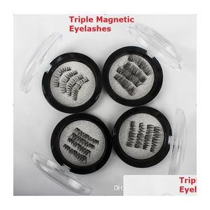 False Eyelashes 3D Triple Magnetic Natural Beauty Reusable Eye Lashes Extension No Glue Needed Cosmetics Decoration Drop Delivery He Dhyej