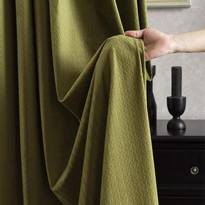 Curtain Nordic Texture Olive Green Velvet Luxury Flannel Blackout Curtains For Living Room Lattice Weave Thermal Insulated Bedroom