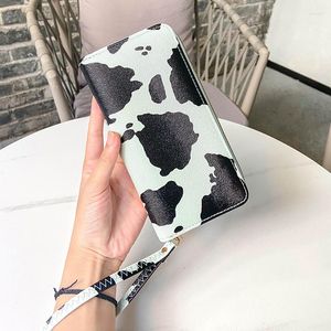 Wallets Cow Print Leather Clutch Wallet For Women Fashion Large Capacity Phone Purse With Zipper Coin Pocket Ladies Long Card Holder