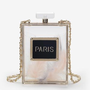 Modedesigner väska akryl parfym kvinnor casual flaskhandväskor plånbok paris fest toalettart bröllop koppling kvällspåsar pursar handväska korsbodi handväska plånbok