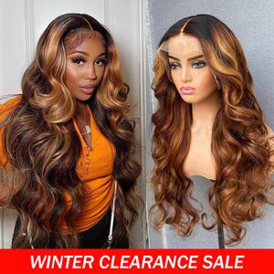 Fashion Ombre Body Wave Lace Front Wig HD Highlight Wig Human Hair Brazilian Glueless Wig Honey Blonde Colored Human Hair Wigs For Women