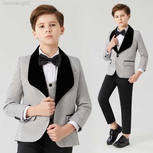Clothing Sets New Wedding Suits For Boys Grey Suit Shawl Lapel Boys Mens Suits 3 Piece Boy's Formal Wear Slim Fit One Button W0222