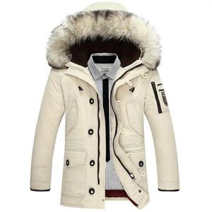 Kış Ceket Erkekler Rakun Kürk Kapşonlu Beyaz Down Paltalar Sıcak Parka Windbreaker Dış Giyim Ceket Bej Siyah Turuncu Çoklu Pockets306i