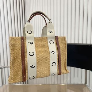 38cm Beach Bag Women Straw Bag Woman Woody Totes Shopping Bags Designer Handbags Lafite Crochet Large Capacity Canvas Tote Luxury Handbag Classic Letter Handle