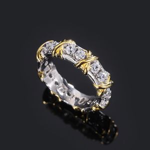 New Simulation White Diamond Fashion Retro All-Match Color Separation Electroplated Ring Female S925 Silver Wholesale