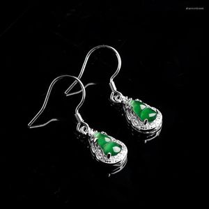 Kolczyki Dangle Birmese Jade Gourd Charm Charm Charms Akcesoria biżuterii Kobiety Vintage 925 Silver Natural Green Green