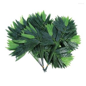 Fiori decorativi LBER 100Pcs Foglie di bambù realistiche Piante verdi finte Vegetazione per la decorazione dell'ufficio domestico