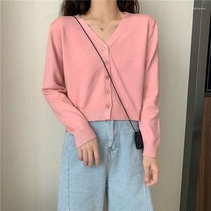 Women's Knits & Tees Ropa Mujer Long Sleeve Korean Button Up Fashion Cardigan Sweet Women Casual Knitted Ribbed Clothing Single Breasted Yel
