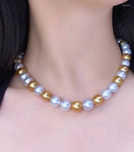 Chains Huge Charming 18"11-12mm Natural Sea Genuine White Golden Pearl Necklace For Women Jewelry Necklaces