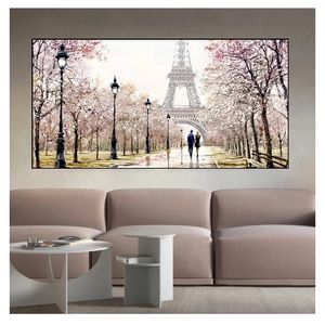 Turmlandschaft, abstraktes Ölgemälde auf Leinwand, Poster, Druck, Wandbild für Wohnzimmer, romantisches Stadtpaar, Paris, Eiffel, Woo