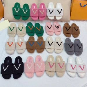 Luxus Männer Frauen Fwomen Hausschuhe Damen Wolle Rutschen Winter Pelz flauschige pelzige warme Buchstaben Sandalen bequeme Fuzzy Girl Flip Flop Slipper