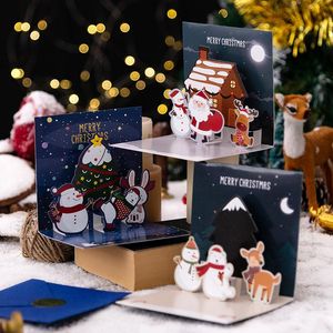Greeting Cards 2pc 3D Up With Envelope Friend Family Blessing Postcard For Birthday Year Christmas Gifts Xmas Decoration