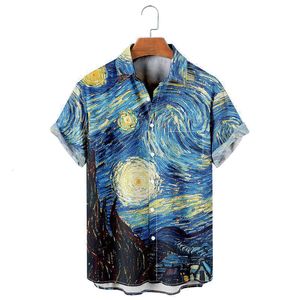 Fritidsskjortor för män Molilulu Herrmode Vintagekläder Retro Van Gogh The Starry Night Lapel Lös kortärmade Funky Hawaiian Shirts för män 230222