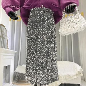 Casual Dresses Sequined Skirt Women Office Lady Pencil Skirts High Elastic Waisted Velvet Mid-calf Skirt Fashion Stretch Sexy Korean Clothing 230222