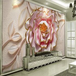 Wallpapers Floral Wallpaper 3D Stereoscopic Embossed Pink Peony Flower Blooming Po Wall Papers For Living Room Paper Home Decor1