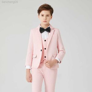 Clothing Sets Kids Pink dot Blazer Boys Suits for Weddings Vest Blazers Pants Wedding Cotton Formal Party Baby Boy Outerwear Children Clothes W0222