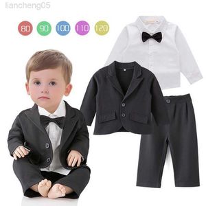 Conjuntos de roupas Lolanta 3pcs bebê menino smoking camisa branca senhora de casamento de festa de casamento preto traje de vestuário de bebê w0222