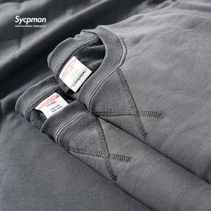 Erkek Hoodies Sweatshirts 380g Sıkı Maç Ağır Ters Üçgen Yuvarlak Boyun Süvarisi Gevşek Çok yönlü Katı Pamuk Vintage Autum Kış Uzun Kollu 230222