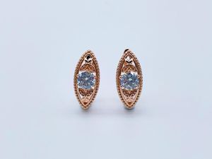 Dangle Earrings Trendy Women 585 Rose Gold Color White Crystal Stone Leaf Shaped Drop