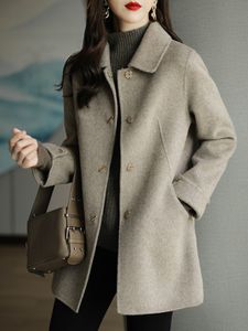 Giacche da donna Cappotto di lana Slim Fashion Office Lady Colletto quadrato Cappotti invernali monopetto per donna Cappotto nero tascabile a vita larga 230222
