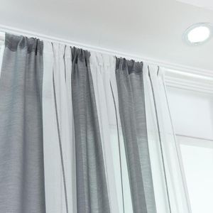 Gardin gardiner bomullslinne semi-blackout strip mönster fönsterpanel vardagsrum el divider voile med stångficka