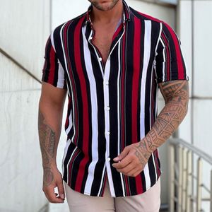 Camicie casual da uomo Abbigliamento estivo Uomo Strisce Stampato Manica corta Couverture Colletto Slim Cardigan hawaiano Retro Trend 230221