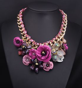 Colorful Stone Chunky Flower Choker Collar Fashion Weave Rope Statement Necklace Mix color Factory Price