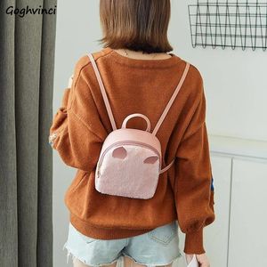 Borse da scuola Zaini Pink Sweet Girls Daypacks Fluffy Fashion Design Shoulder Ladies Mochila Piccola mini borsa per telefono Harajuku coreano