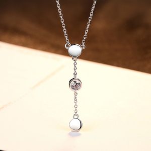 Korean Fashion Sweet Shiny Zircon S925 Silver Pendant Necklace Brand Geometric Design Temperament Women Clavicle Chain Halsbandsmycken