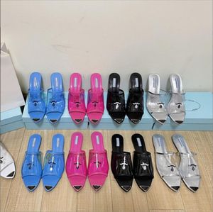 Plexigla high-heel slides Slippers 75 mm varnished heel Size 35-40 high quality Slippers beach shoes Sandals Loafers Muller shoes Upper with heat-sealed