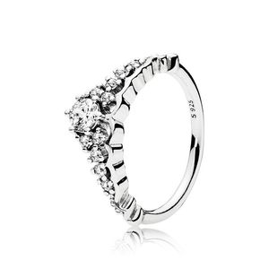 Fairy Tale Tiara Wishbone Ring para Pandora Authentic Sterling Silver Wedding Designer Jóias para Mulheres Namorada Presente CZ Anéis de diamante com caixa original