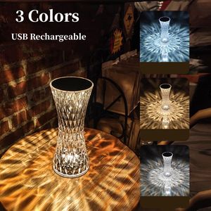 Chandeliers 3 16 Colors LED Crystal Table Lamp Small Waist Projector Touch Romantic Diamond Atmosphere Light USB LED Night Light for Bedroom