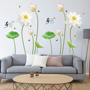 Adesivi murali Eleganti fiori di loto 3D Poster in stile cinese Soggiorno Home Office Decor Decalcomanie per camera da letto per mobili