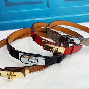 Fashion narrow luxury belts for womens designer leather casual female office business jeans ceinture smll lock catch buckle laies smooth leather Designer Belt